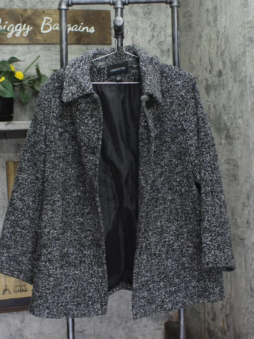London Fog Textured Button-Front Short Jacket Black / Gray Multi 1X - Picture 3 of 8
